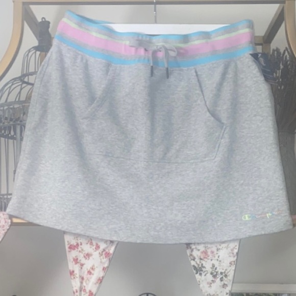 Champion Dresses & Skirts - NWT CHAMPION Campus French Terry Skirt Tie Waist Pastel Stripe Athleisure Pocket